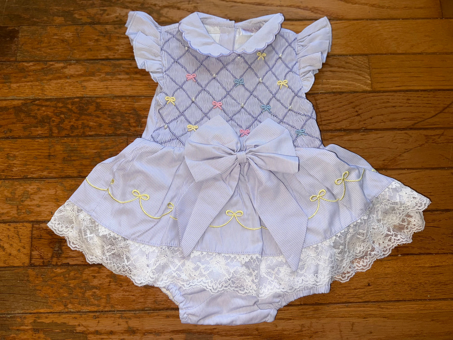 Lavender Bows Heirloom Smocked Bubble Dress