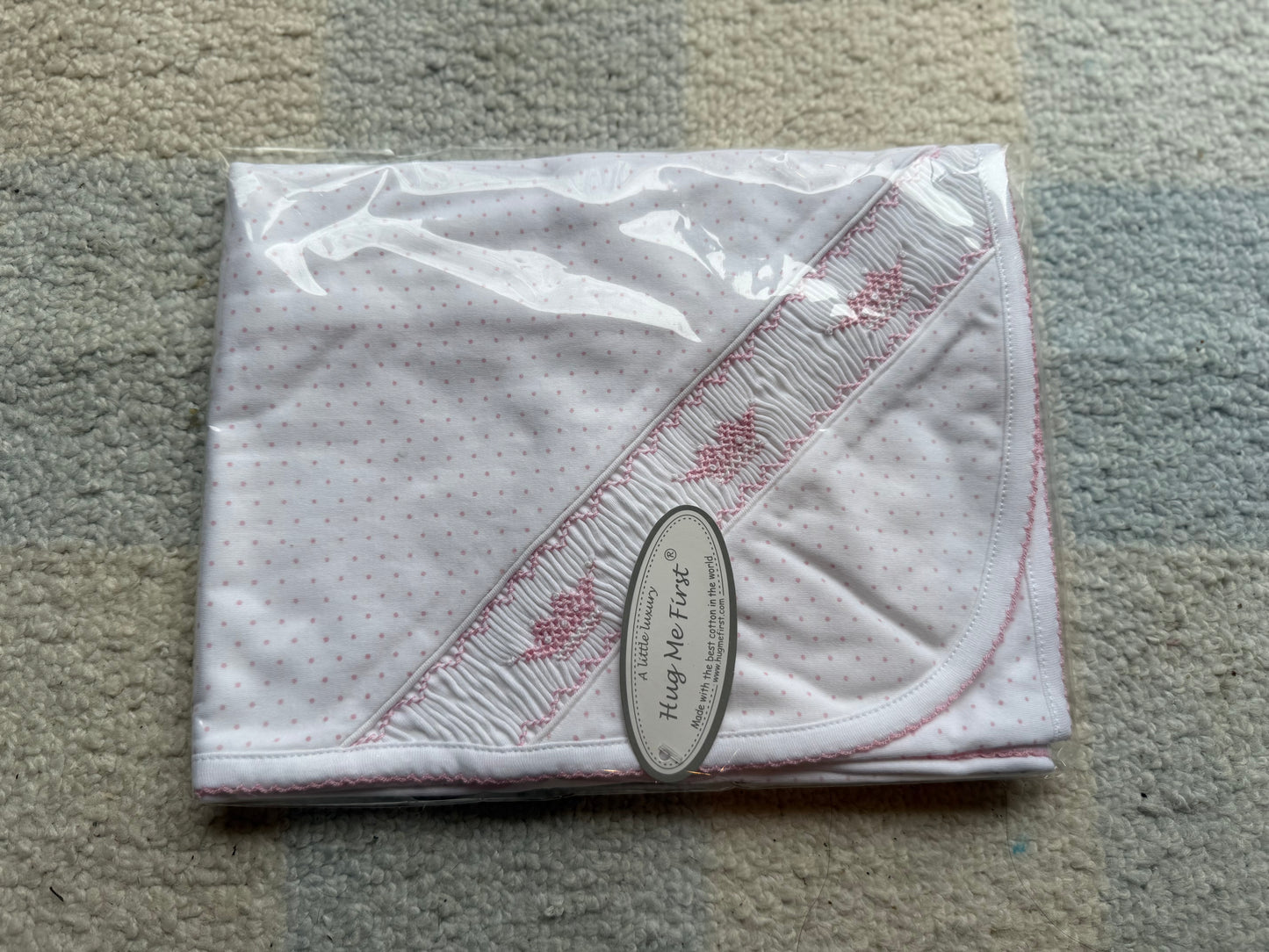 PINK CROWN HAND SMOCKED PIMA BLANKET