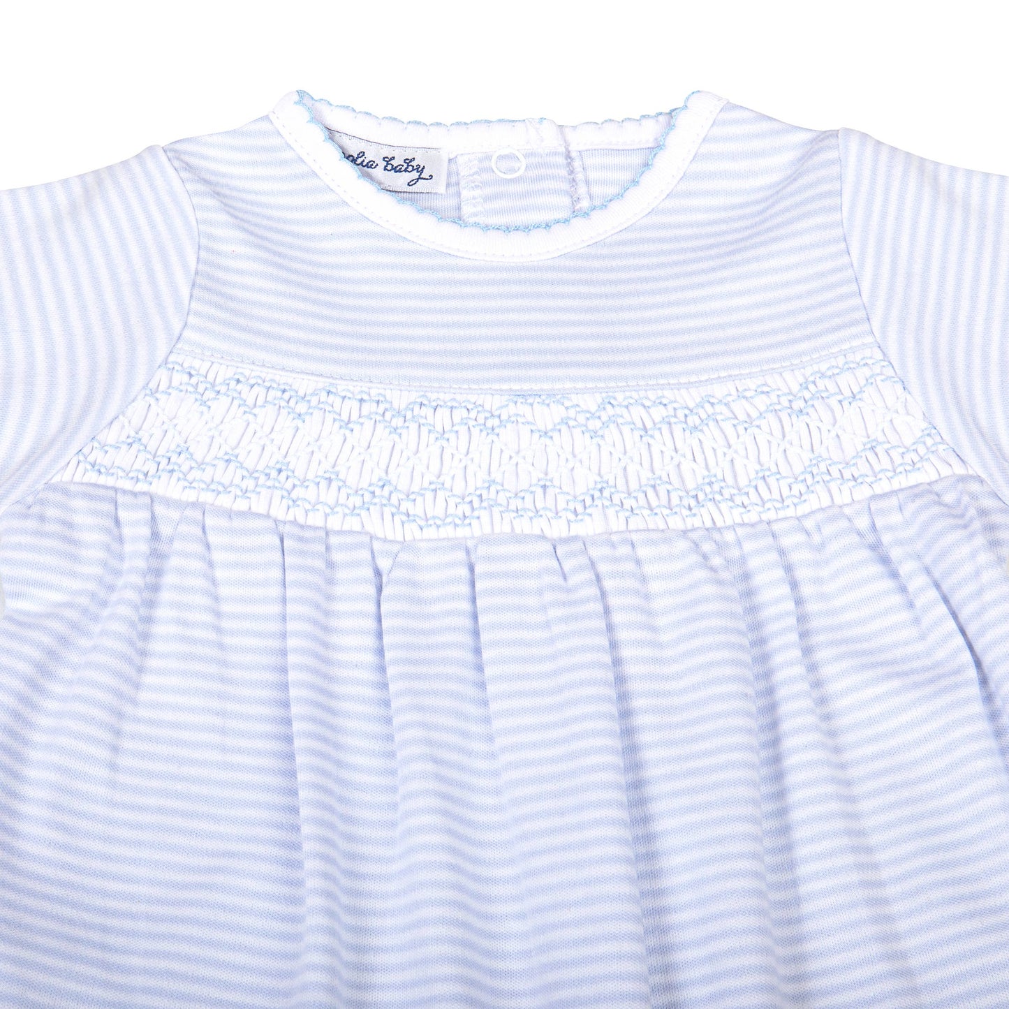 Mini Stripes Smocked Footie - Blue