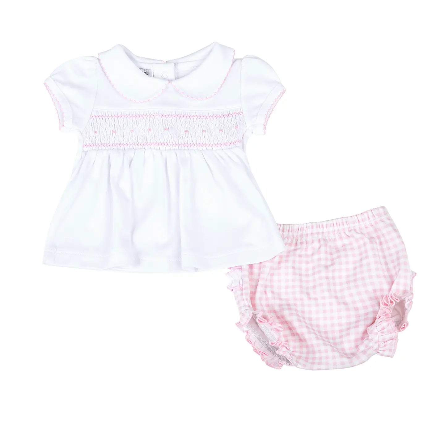 Mini Checks Pink Smock Collared Ruffle S/S Diaper Cover Set