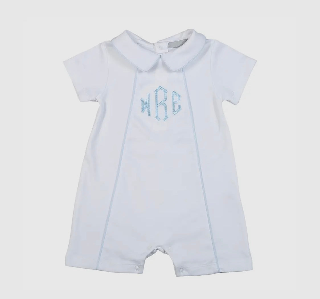White w/ Blue Piping Romper