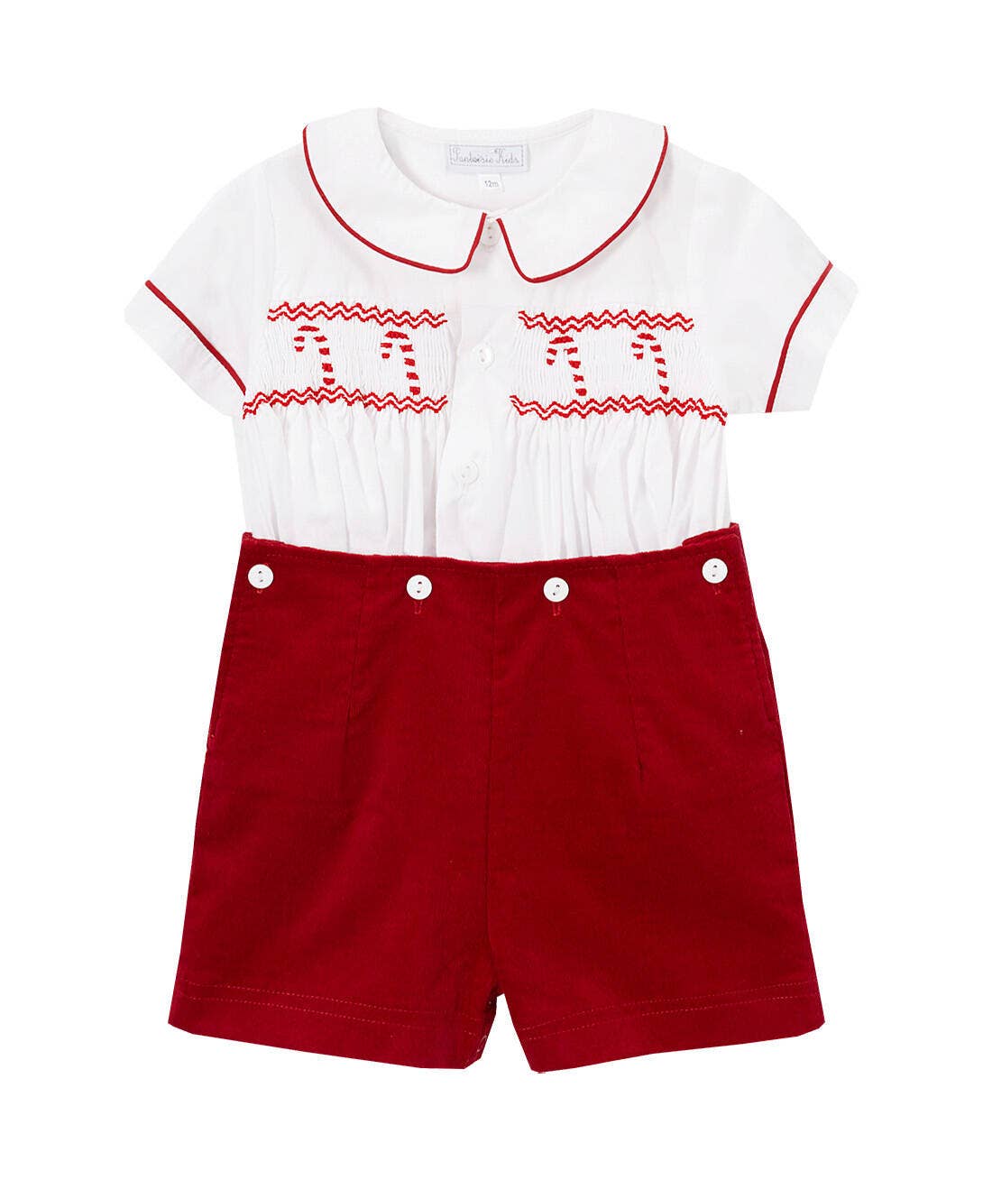 Red and White Candy Cane Smocked Button-in Short Set