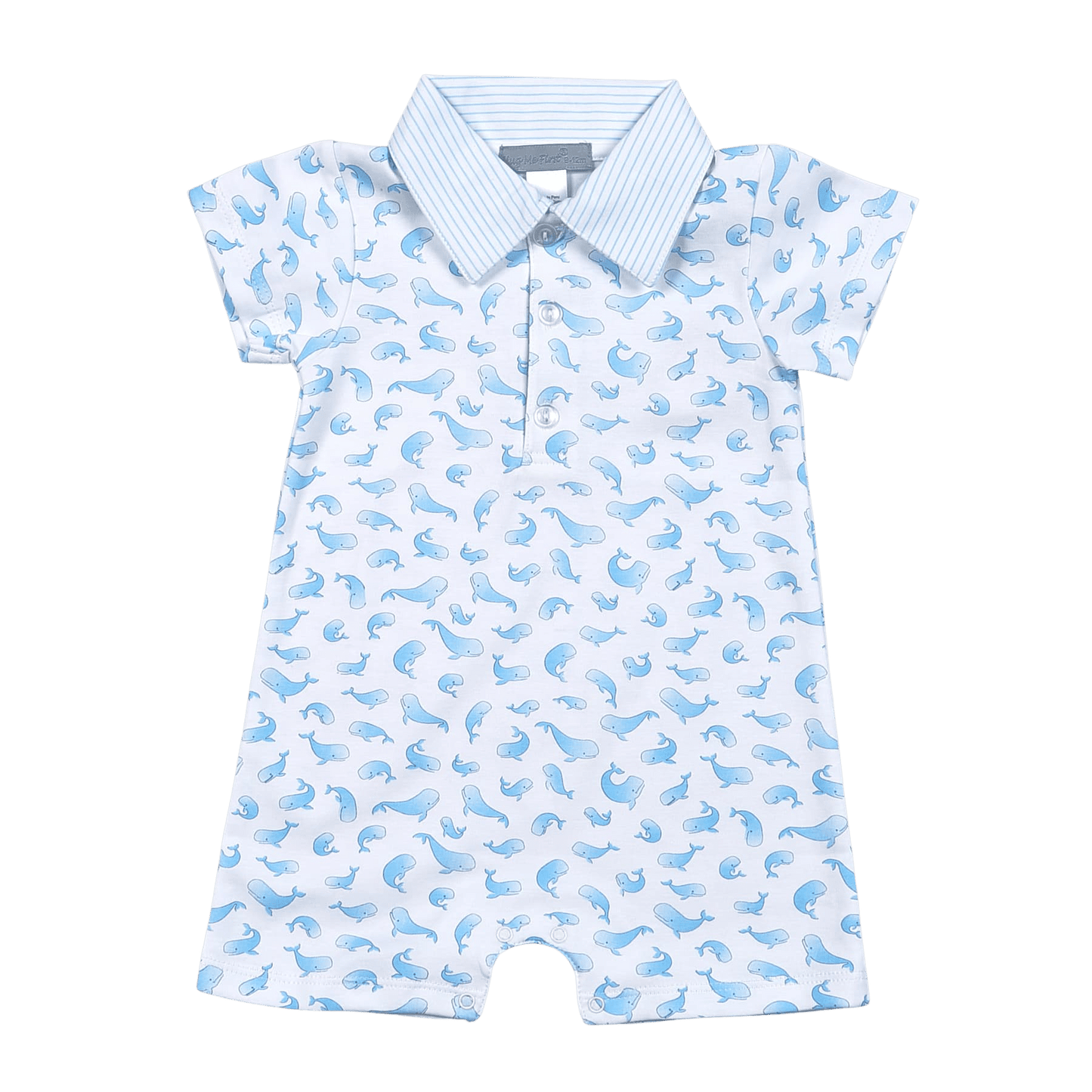 Blue whales Pima Romper with polo collar