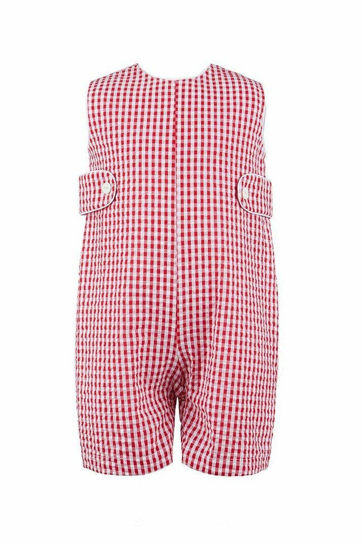Monogram Check Red Boys Romper