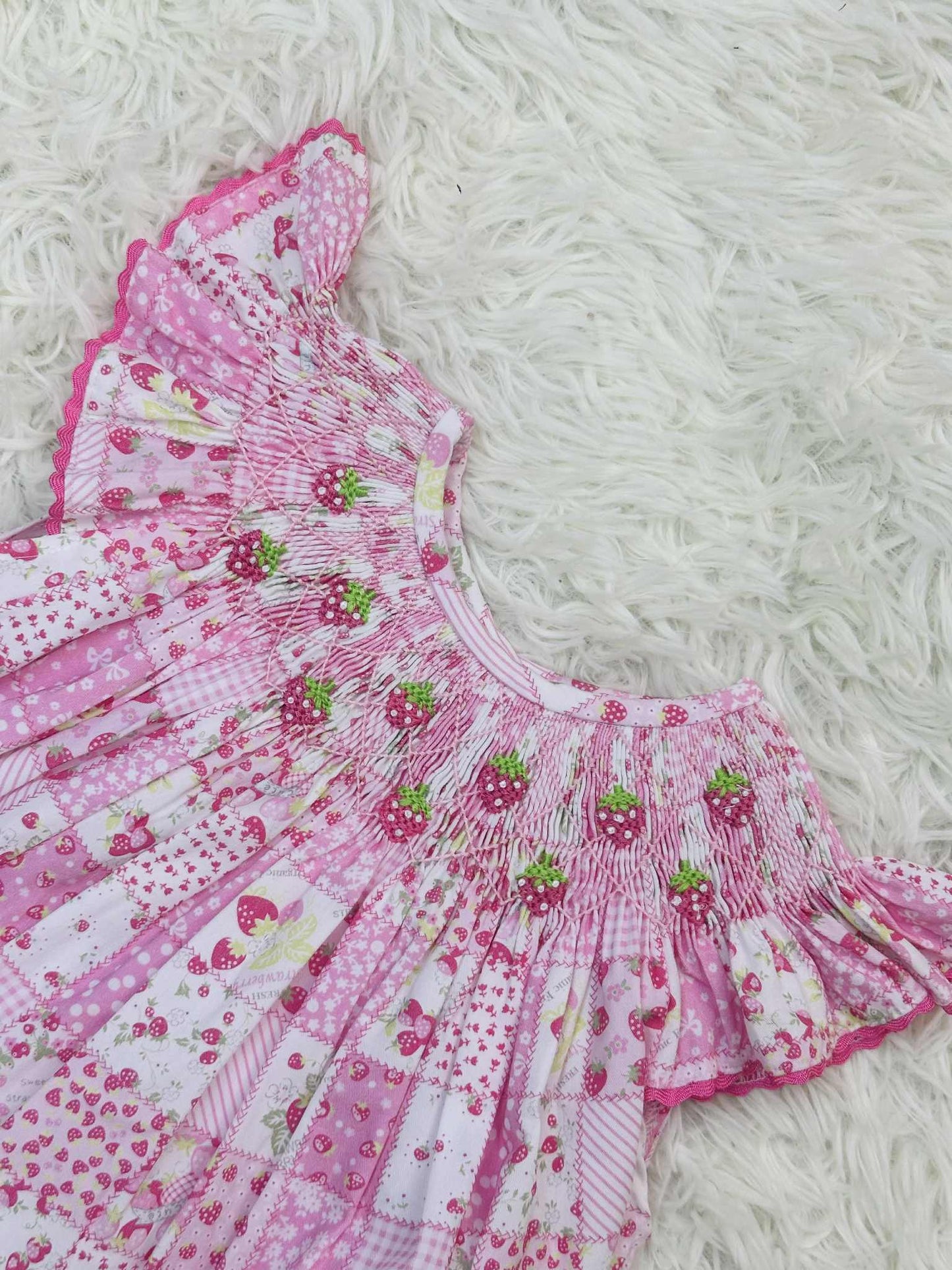Pink Sophie Strawberry Patch Hand Smocked Dress