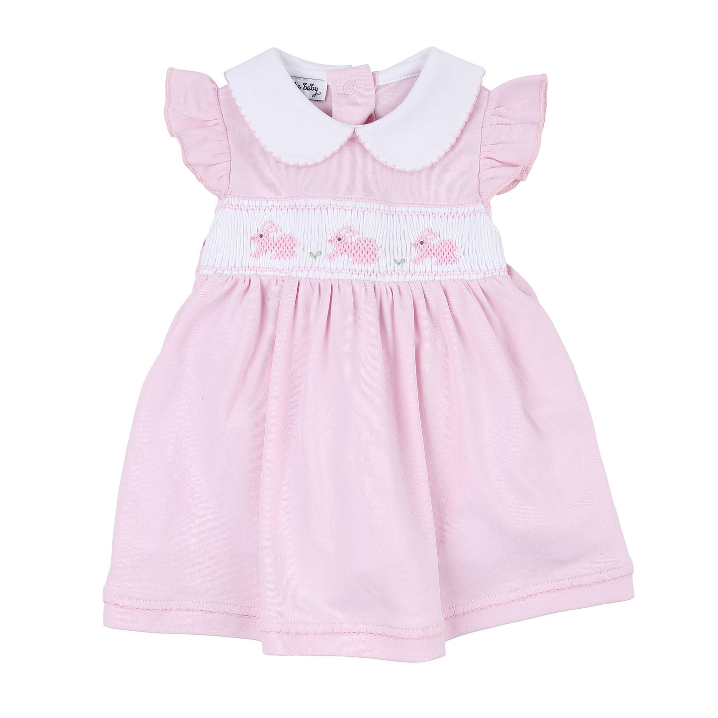 Pastel Bunny Pink Smocked Collared Flutters Dress Set Pink