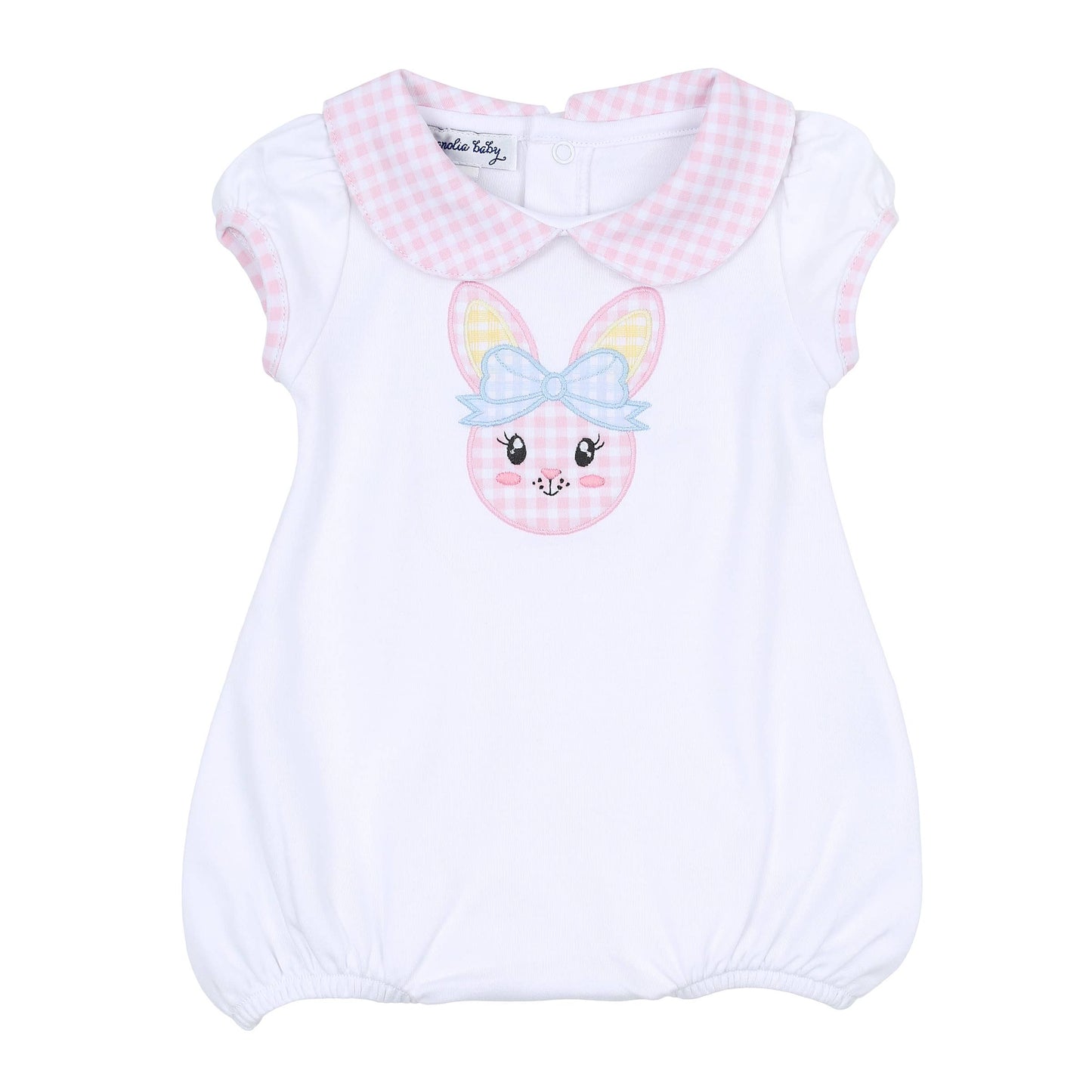 Lil' Bunny Applique Pink Collared Girl Bubble