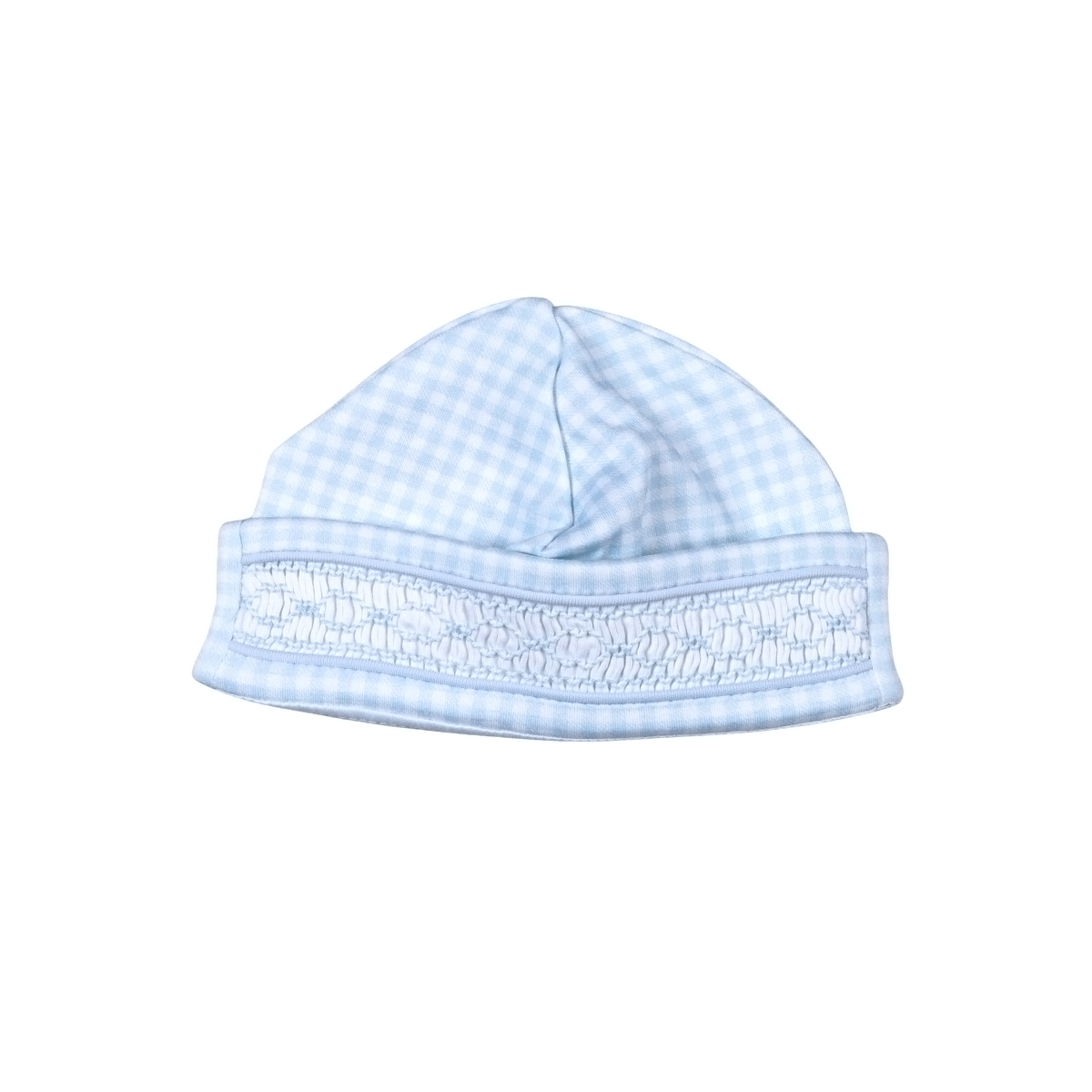 Blue gingham clsssic Pima Hand Smocked Beanie