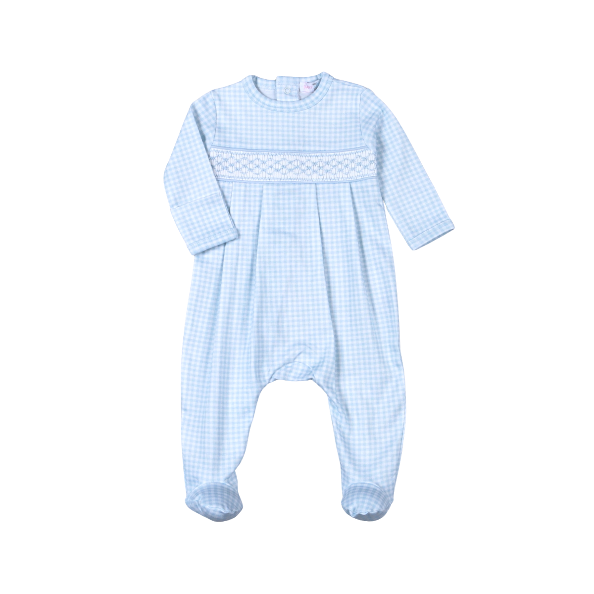 Blue gingham clsssic Pima Hand Smocked Footie