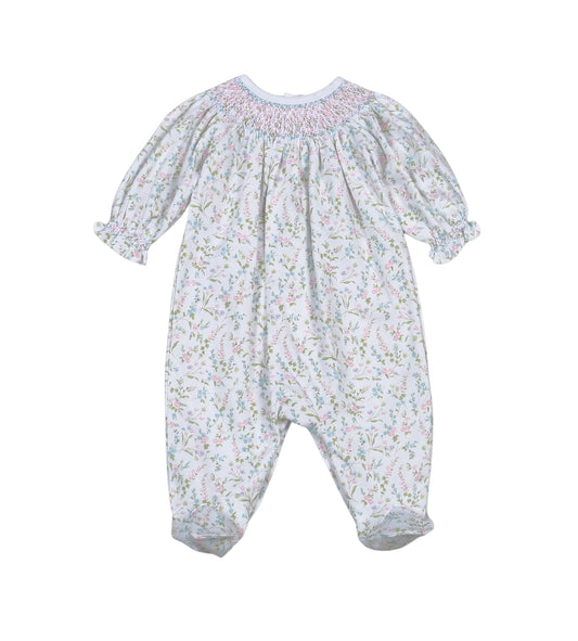 Vivian Pink Floral Hand Smocked Bishop Footie