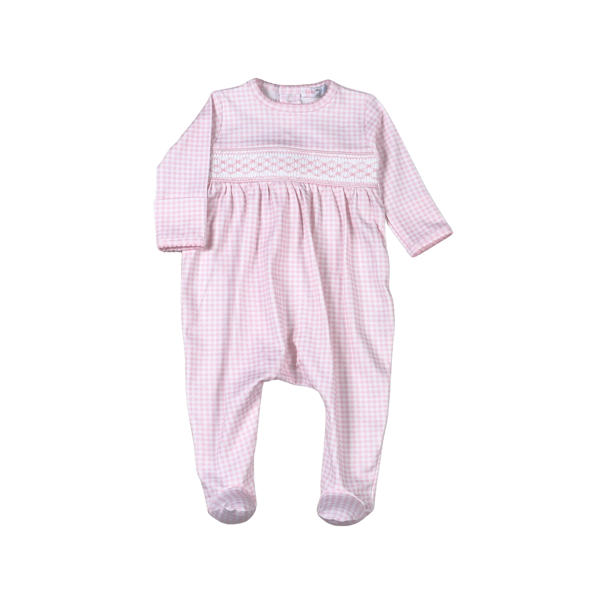 Pink gingham clsssic Pima Hand Smocked Footie