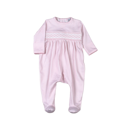 Pink gingham clsssic Pima Hand Smocked Footie