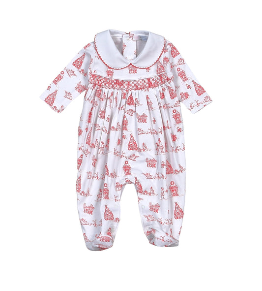 RED TOILE CHRISTMAS HAND SMOCKED PIMA FOOTIE