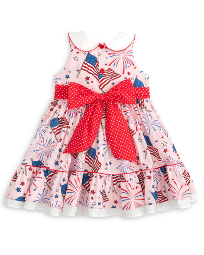 Fireworks Peter Pan Collar Flag Print Pink Dress