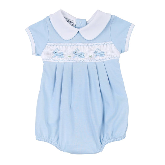 Pastel Bunny Blue Smocked Collared Boy Toddler Bubble Blue