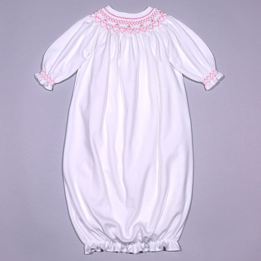 ALEXA WHITE AND PINK HAND SMOCKED BISHOP GOWN