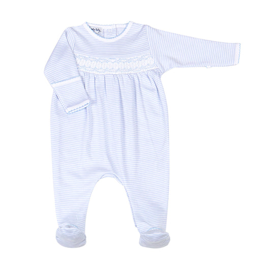 Mini Stripes Smocked Footie - Blue