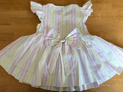 Pastel Stripes Hand Smocked Flutter Dress w/ Bow