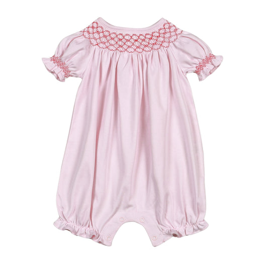 Rosy Holiday Hand Smocked Pima Bishop Bubble