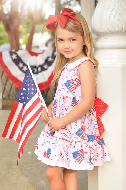 Fireworks Peter Pan Collar Flag Print Pink Dress