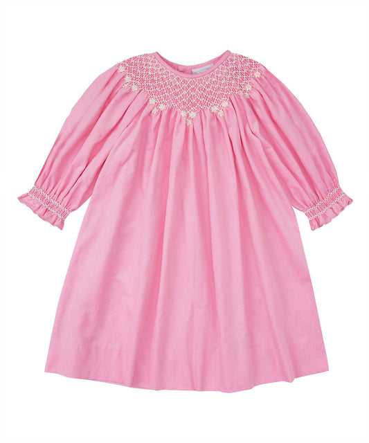 Pink Corduroy Smocked Bishop Dress