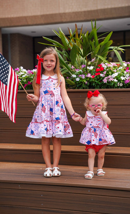 Fireworks Peter Pan Collar Flag Print Pink Dress