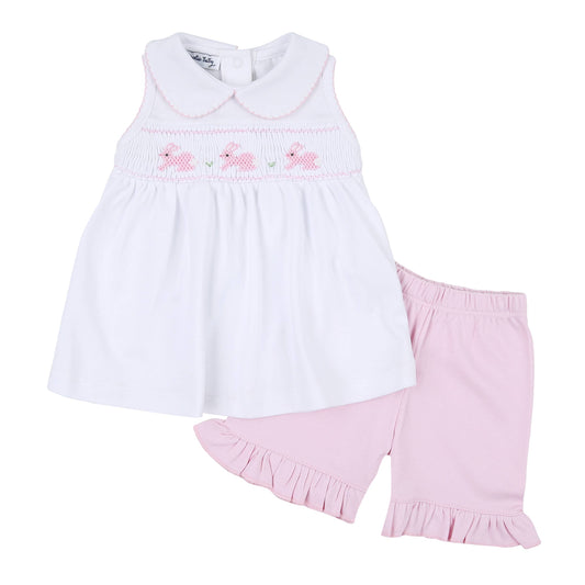 Pastel Bunny Pink Smocked Collared Toddler Short Set Pink