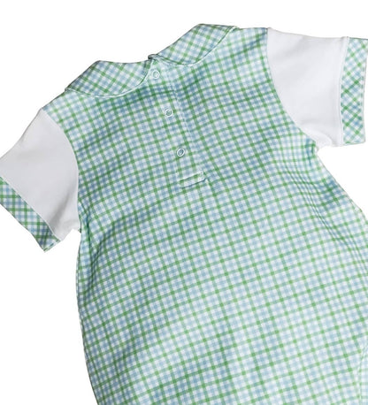 Green and blue checks Baby Boy romper-Cherry Blossom