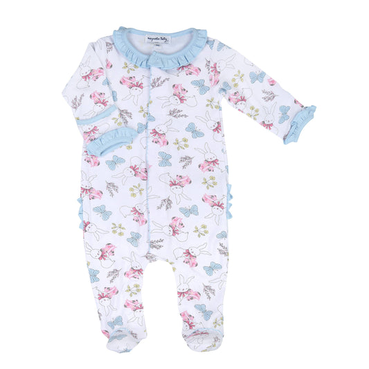 Bunny Love Sky Blue Printed Ruffle Footie