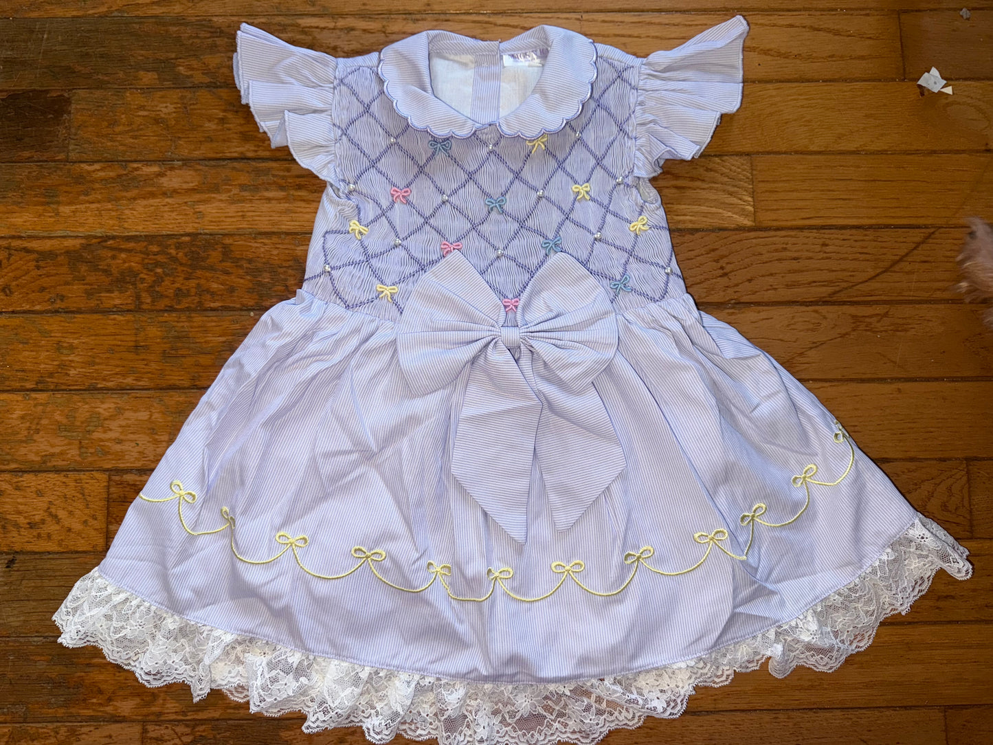 Lavender Bows Heirloom Smocked Dress