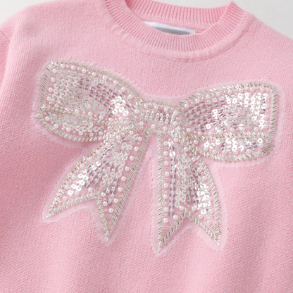 Pink Sparkle Bow Sweater