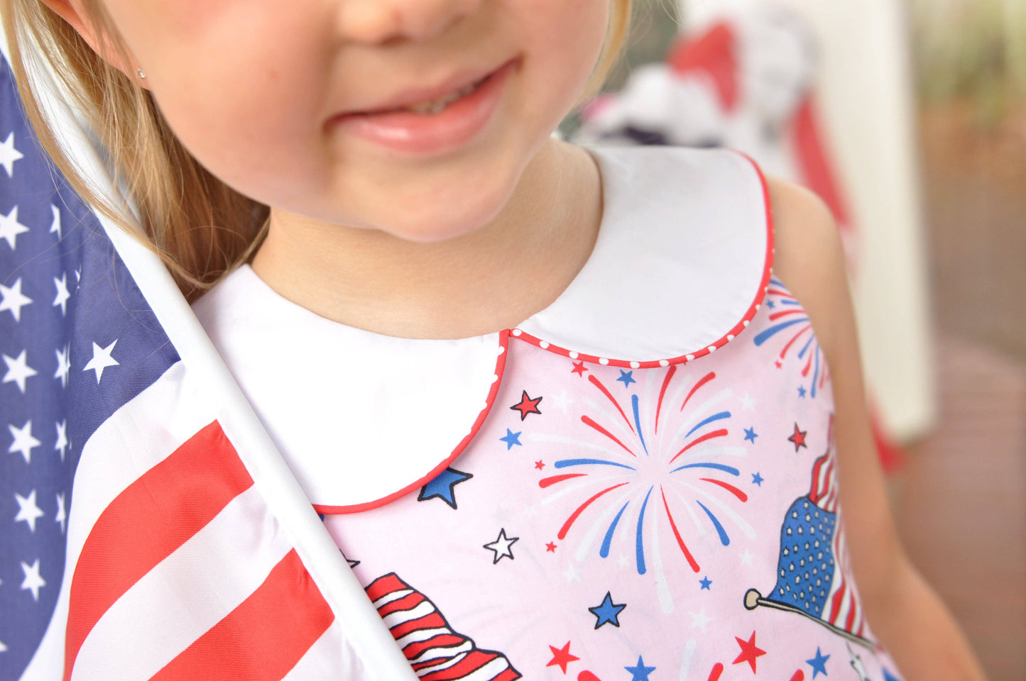 Fireworks Peter Pan Collar Flag Print Pink Dress