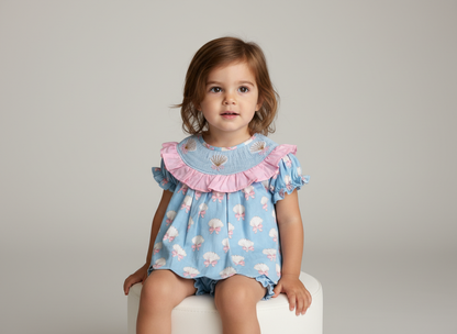 Sally Sea Shells Hand Smocked Knicker/Short Set