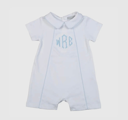 White w/ Blue Piping Romper