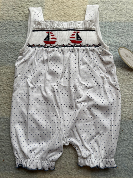 GIRLS SAIL BOAT HAND SMOCKED PIMA ROMPER