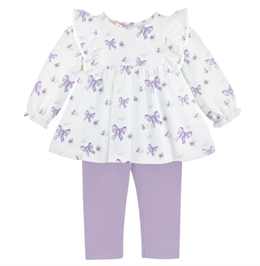 Lavender Bows Pima Blouse and Legging Set