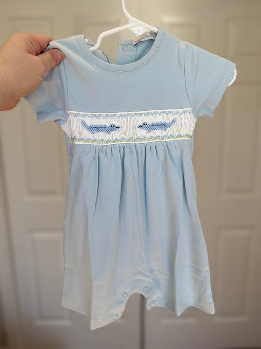 ALLIGATOR SMOCKED PIMA ROMPER