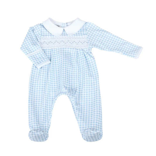 Mini Checks Blue Smocked Footie