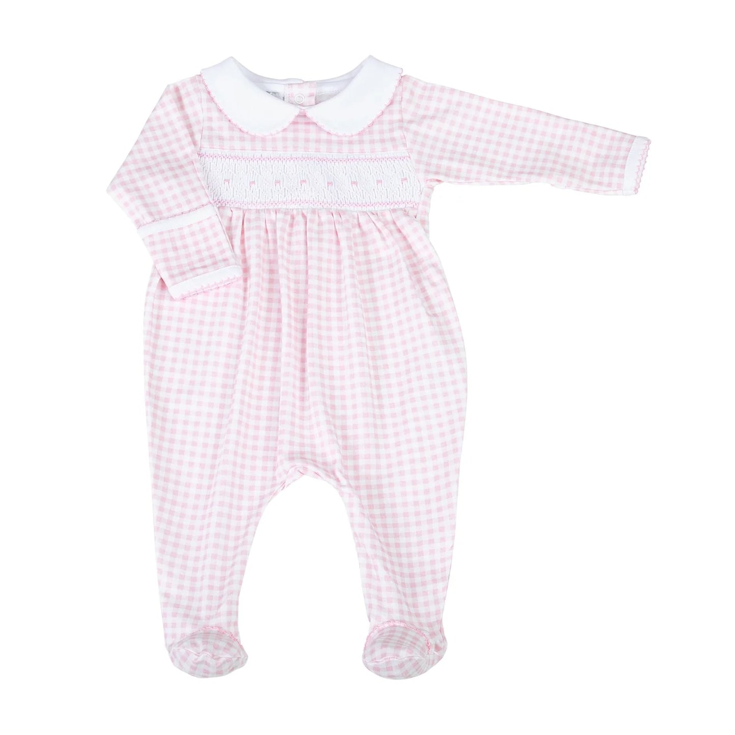 Mini Checks Smocked Footie - Pink