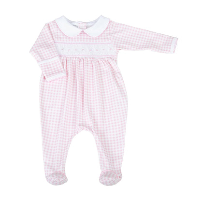 Mini Checks Smocked Footie - Pink