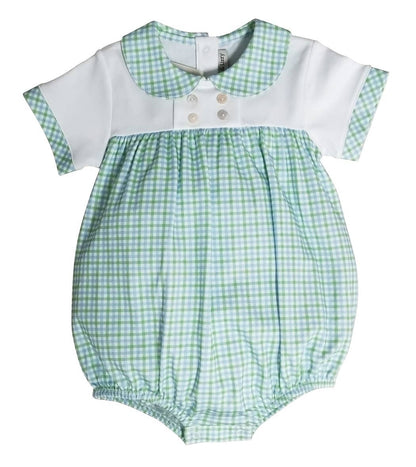 Green and blue checks Baby Boy romper-Cherry Blossom