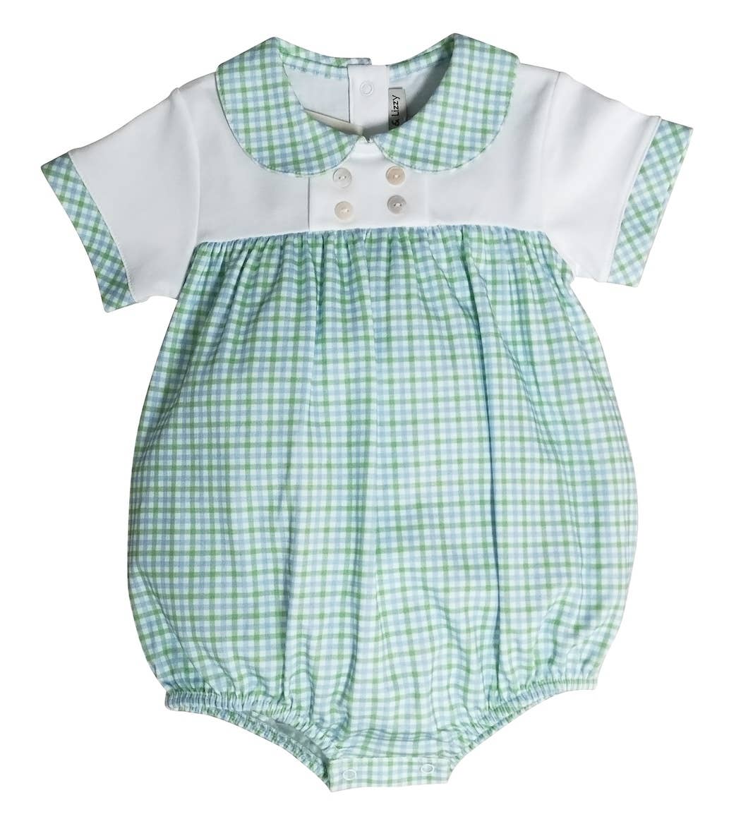 Green and blue checks Baby Boy romper-Cherry Blossom