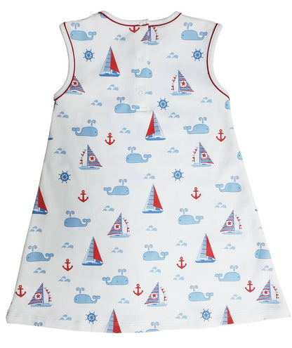 Nantucket Whales and sailboats A line Girl's dress