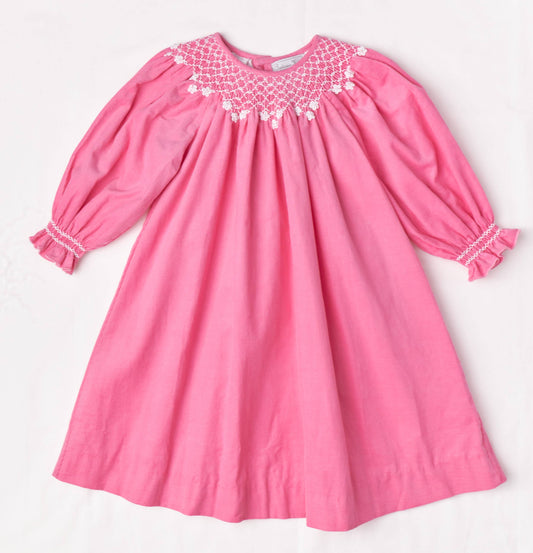 Pink Smocked Corduroy Dress