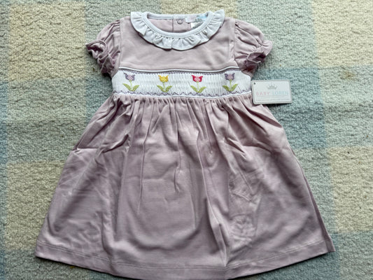 PURPLE TULIPS HAND SMOCKED PIMA DRESS
