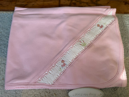 PINK DUCKS HAND SMOCKED PIMA BLANKET