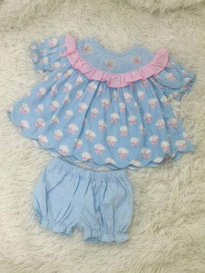 Sally Sea Shells Hand Smocked Knicker/Short Set