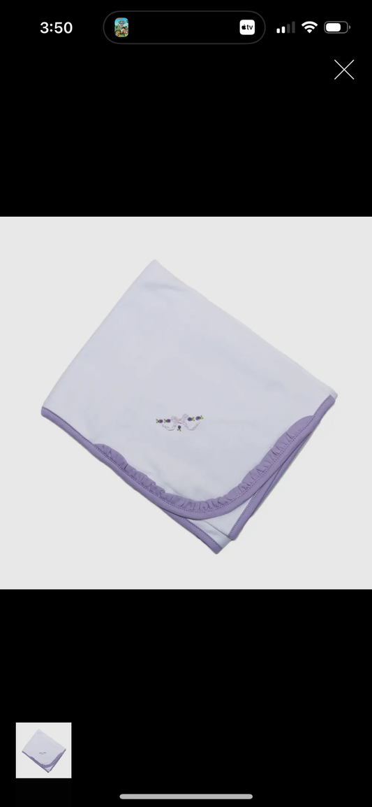LAVENDER / WHITE EMBROIDERED PIMA BLANKET