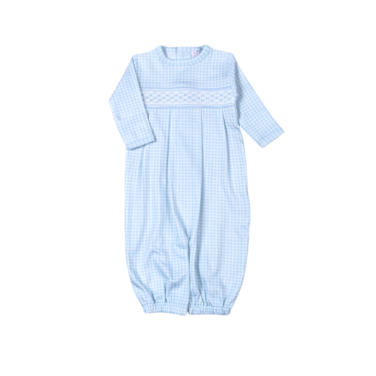 Blue gingham clsssic Pima Hand Smocked Converter