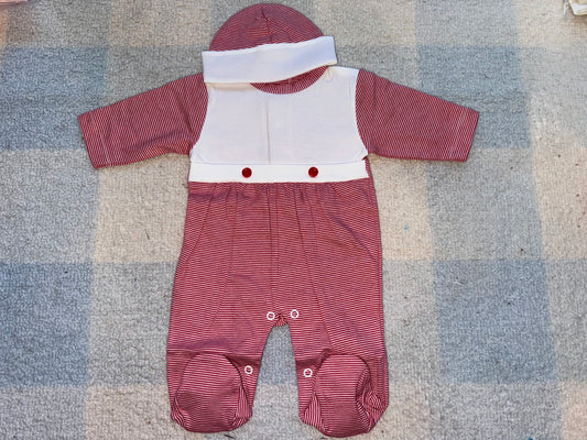RED BUTTON IN PIMA FOOTIE / HAT SET